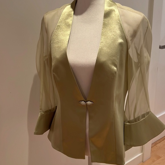 Evening Dress with Jacket Sheen Mint Color with Rhinestones Buttons Size 12 - Picture 7 of 7